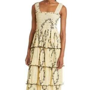 GANNI Smocked Tiered Georgette Midi Dress